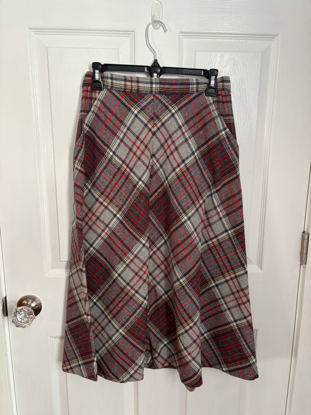 Plaid A-Line Midi Skirt - Red & Gray